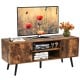 Industrial TV stand in rustic brown with storage cabinets, suitable for TVs up to 55", perfect for living room.