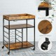 3-tier wood rolling kitchen serving cart in rustic brown with wine rack, metal frame, and lockable casters for easy.