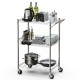 Rolling utility cart featuring three spacious tiers, ideal for storing kitchen appliances and essentials with mobility.