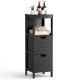 Black wooden floor cabinet featuring a top shelf for decor, two drawers for hidden storage, and sturdy MDF construction.