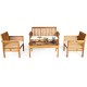 Acacia wood loveseat with thick cushions and curved armrests, perfect for comfortable outdoor seating in your garden.