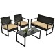 Coffee table from a 4-piece patio rattan furniture set, featuring a sleek design and durable steel frame for versatile.