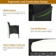 Detail of the wicker patio conversation furniture set showcasing the ergonomic wide armrest and curved backrest design.
