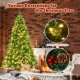 6.5 feet pre-lit Christmas tree with 450 LED lights, 56 pine cones, and red berries for festive home decoration.
