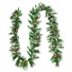 9-foot pre-lit Christmas garland with snow flocked tips and red berries, perfect for indoor or outdoor festive.