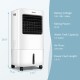 Evaporative portable air cooler fan in white with remote control, 20L water tank, and 4 speed options for summer.