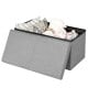 Light gray folding storage ottoman with lift top, featuring spacious interior for blankets and toys, made of sturdy MDF.