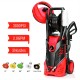 Electric high pressure washer in red with 3000 PSI, 2.0 GPM, and five nozzles for versatile outdoor cleaning tasks.