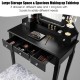 Black vanity dressing table set featuring 5 storage drawers, 10 dimmable bulbs, and a cushioned stool for comfortable.