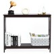 Dark brown 2-tier console table with X-design, open shelf for storage, ideal for living rooms and entryways.