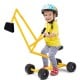 Kid ride-on sand digger excavator with sturdy steel frame and 360-degree rotatable seat, perfect for beach play.