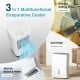 3-in-1 evaporative air cooler in white, featuring adjustable airflow, 5L water tank, and remote control for versatile.