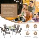 Close-up of the sturdy steel frame and anti-slip foot pads of a stackable chair from the 7-piece patio dining set.