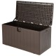 Large 105-gallon lockable deck box made of HDPE, featuring a sturdy dual-wall design and convenient side handles.
