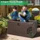 Sturdy 105-gallon lockable storage container in brown, ideal for outdoor use, with dual-wall construction and built-in.