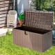 Large 105-gallon lockable storage container in brown, ideal for outdoor use on decks or patios, featuring a sturdy.