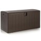 Large 105-gallon lockable storage container made of HDPE, ideal for outdoor use on decks or patios.
