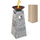 Gray 48-inch propane fire bowl column with lava rocks and PVC cover, perfect for outdoor warmth and elegance.
