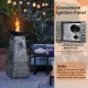 48-inch gray propane fire bowl column with convenient ignition panel and lava rocks, perfect for outdoor use.