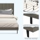 Queen size upholstered bed frame with tufted headboard, featuring 12 wooden slats and sturdy rubber wood legs for.