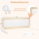 Curved corners of the 59-inch beige baby bed rail guard, featuring breathable mesh and adjustable angle for safety.