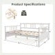 Full size white daybed frame with guardrails, featuring solid wood construction and ample under-bed storage.