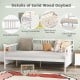 Full size white daybed frame with guardrails, solid wood construction, and strong support legs for versatile use.