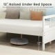 Full size daybed frame in white with 12" under-bed storage space, ideal for neat room organization and versatile use.