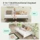 Full-size daybed frame in white with guardrails, shown as a sofa and daybed, perfect for versatile room decor.