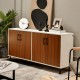 4-door kitchen buffet sideboard in white with wood finish, featuring spacious storage and a stylish design for dining.