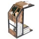 C-shaped industrial end table with storage compartments, made of particle board and metal, ideal for living room.