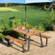 70-inch dining table set made of acacia wood with metal frame, featuring an umbrella hole, perfect for outdoor use.
