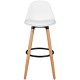 Single mid-century barstool showcasing a sleek white PU leather seat and sturdy beech wood legs, perfect for modern.