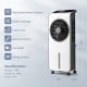 3-in-1 evaporative air cooler in white with remote control, 12H timer, and 360° rotating fan blades for wide coverage.