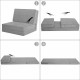 Convertible gray lounger sofa sleeper bed shown in four adjustable positions for versatile use in small spaces.