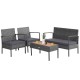 4-piece rattan patio conversation set with acacia wood tabletop, featuring 2 single sofas and a loveseat for outdoor.