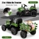 Ride-on tractor in dark green with detachable trailer, remote control, and safety features for kids aged 3+.