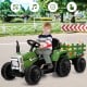Ride-on tractor for kids with detachable trailer, 12V motor, safety belt, and remote control for outdoor fun.