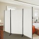Three-panel room divider in white, featuring a lightweight design and curved steel feet for easy mobility in any space.