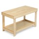Natural pine wood kids activity play table with removable top and double storage shelf for toys and learning activities.