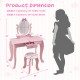 Kid vanity table and stool set in pink with oval rotatable mirror, featuring spacious storage and sturdy MDF.