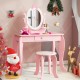 Pink kid vanity table set with oval rotatable mirror, sturdy MDF, and spacious storage for little girls' essentials.