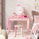 Pink kid vanity table set with oval rotatable mirror, spacious tabletop, and sturdy curved legs for young girls.