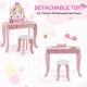 Kid vanity table and stool set in pink with detachable mirror, perfect for makeup and study, designed for girls aged 3.