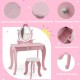Pink kid vanity table set with oval rotatable mirror, sturdy MDF, spacious drawer, and stable curved legs for young.