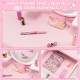Kid vanity table set in pink with oval mirror, featuring ample storage for beauty and study essentials. Perfect for.