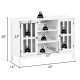 Wooden TV stand console cabinet in white, featuring 2 cupboards and 3 display shelves for organized storage.