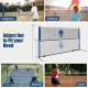 Adjustable 10-foot badminton net stand for volleyball and pickleball, featuring a sturdy metal frame and portable carry.