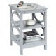 Gray 3-tier nightstand showcasing a sleek design, ideal for displaying decorative items in any room setting.
