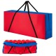 Carrying bag for 4-to-Score Giant Game Set with vibrant red and blue design, showcasing spacious interior for all.